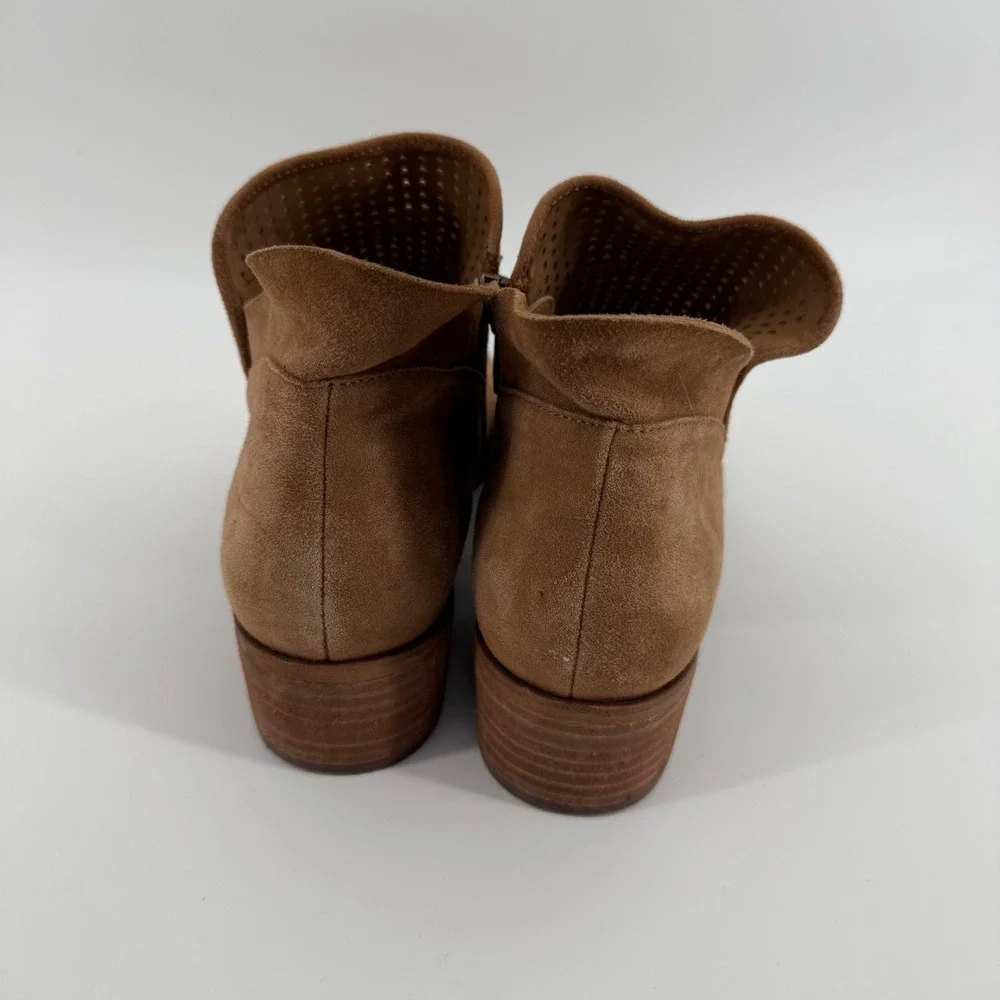 Sam Edelman Pamina Tan Suede Perforated Ankle Booties Womens 8.5M‎ Low Heel Boho